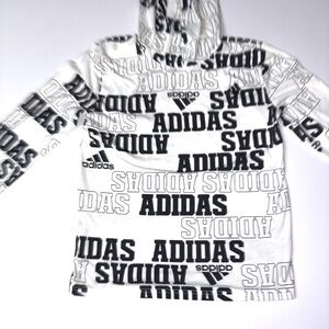 Adidas Kids Hoodie in White with Black Graphics Medium